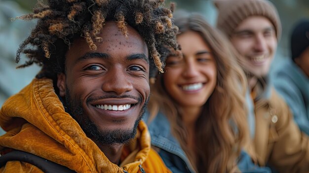 Photo groupe participant à une séance de thérapie du rire en plein air mettant l'accent sur la joie et le bien-être fond couleur solide 4k ultra hd