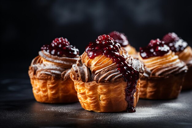 Photo un groupe de pâtisseries avec des garnitures de framboise