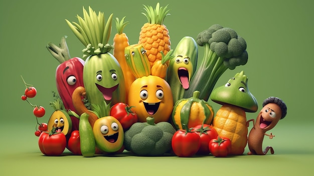 groupe de personnages de dessins animés de légumes et de fruits