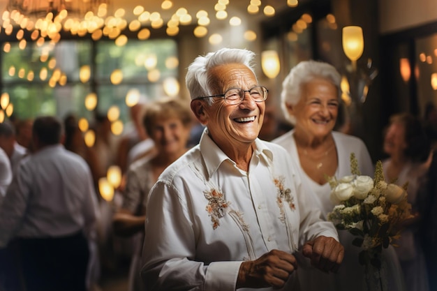 Un groupe de personnes âgées qui dansent ensemble lors d'une fête