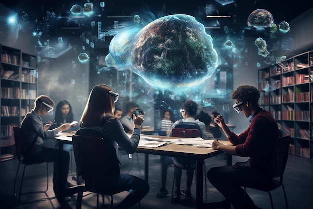 un groupe de personnes assis à une table avec une carte du monde sur le mur.