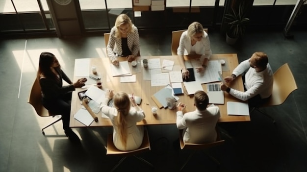 Un groupe de personnes assises autour d'une table, discutant d'un projet.