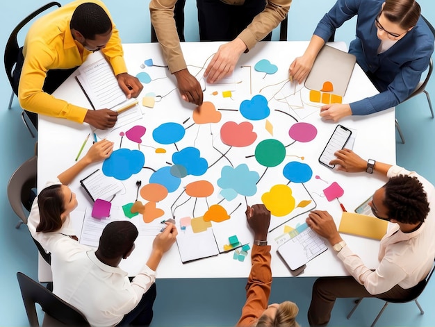 Photo un groupe de personnes assises autour d'une table avec un panneau de papier dessus