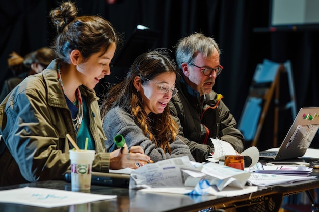 Un groupe de personnes assises à une table travaillant sur un ordinateur portable