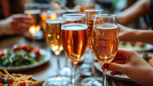 Groupe de personnes assises à table avec des verres de vin