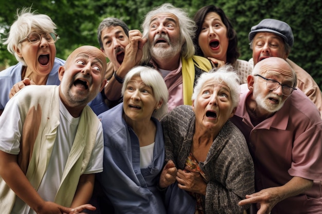 Un groupe de personnes avec la bouche ouverte et regardant la caméra