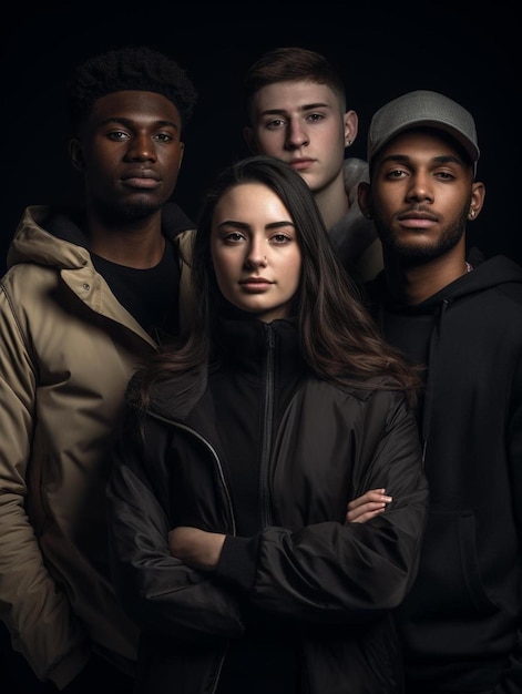 Photo un groupe de personnes avec les bras croisés, l'un d'eux a un fond noir qui dit 