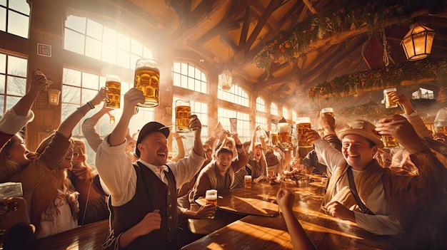 un groupe de personnes buvant de la bière dans un bar avec les mots « bière » sur le devant.