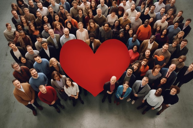 Un groupe de personnes avec un cœur au milieu.