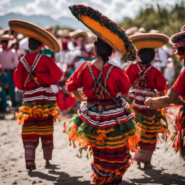 Photo un groupe de personnes en costumes colorés dansent dans le sable