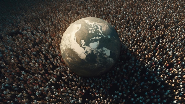 Un groupe de personnes dans une foule de personnes avec la terre au-dessus d'eux.