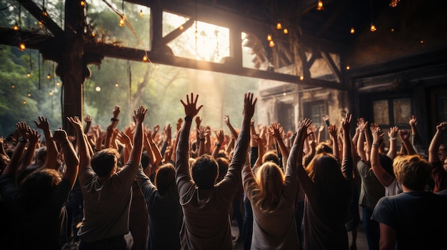 Groupe de personnes dansant lors d'un festival de musique Public appréciant la fête AI générative