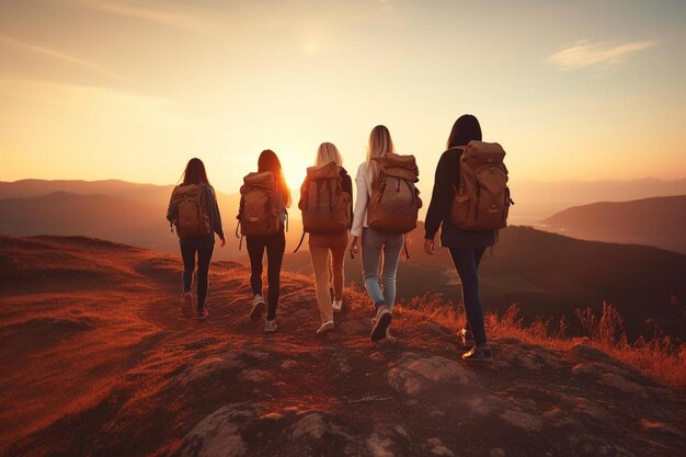 un groupe de personnes debout au sommet d'une montagne