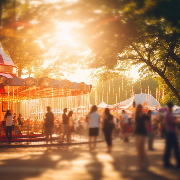 Photo un groupe de personnes debout autour d'un carrousel