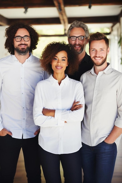 Photo un groupe de personnes debout devant une fenêtre avec les bras croisés