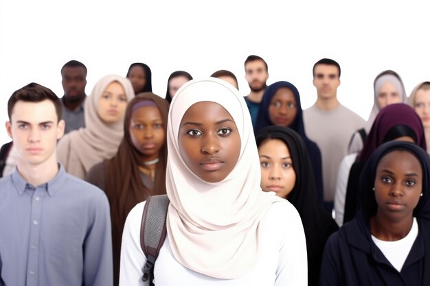 Un groupe de personnes debout ensemble devant un fond blanc