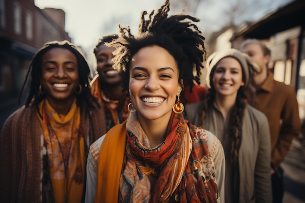 un groupe de personnes de différentes nationalités et un sourire génération AI