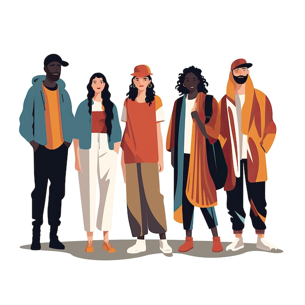 Photo groupe de personnes diverses debout ensemble illustration vectorielle dans le style de dessin animé