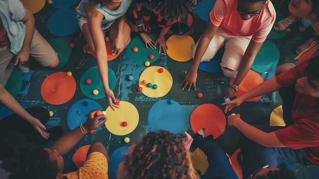 Un groupe de personnes diverses joue à un jeu ensemble.