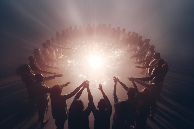 Un groupe de personnes diverses avec les mains dans un cercle génératif ai