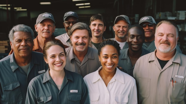 Photo groupe de personnes diverses portant des uniformes de travail