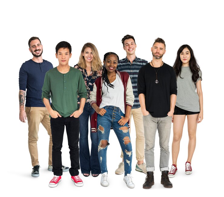 Photo groupe de personnes diversité ensemble studio isolé