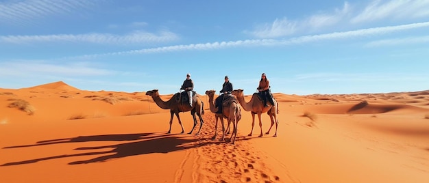 un groupe de personnes à dos de chameau