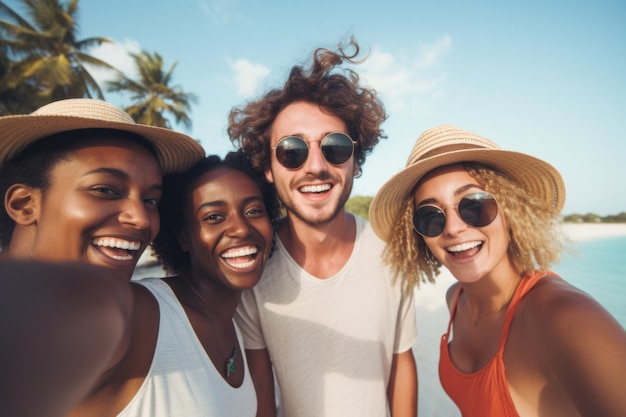 Photo groupe de personnes expression heureuse vacances d'été et concept de plage ai généré