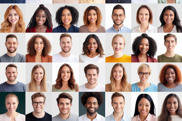 un groupe de personnes avec des expressions différentes sont montrés dans cette photo