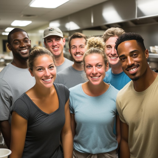 Photo un groupe de personnes faisant du bénévolat dans un refuge