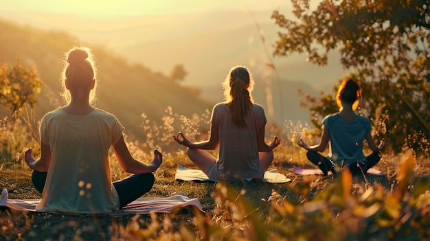 un groupe de personnes faisant du yoga dans la nature un temps de yoga dans la Nature des gens se détendant dans la nature