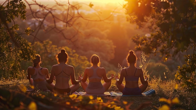 un groupe de personnes faisant du yoga dans la nature un temps de yoga dans la Nature des gens se détendant dans la nature