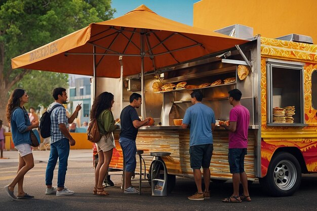 Un groupe de personnes à un food truck en