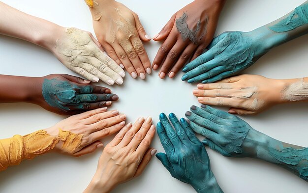 Photo groupe de personnes formant un cercle avec les mains jointes ia générative