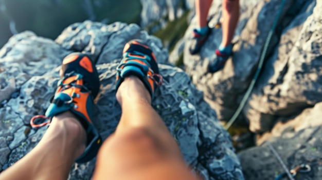 Un groupe de personnes grimpant une montagne Un groupe de randonneurs sur une montagne