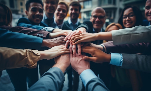 Un groupe de personnes joignent les mains