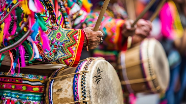 Photo un groupe de personnes jouant du tambour dans la parade du cinco de mayo