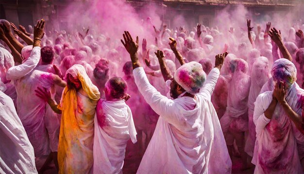 Photo un groupe de personnes jouant à holi, la fête des couleurs.