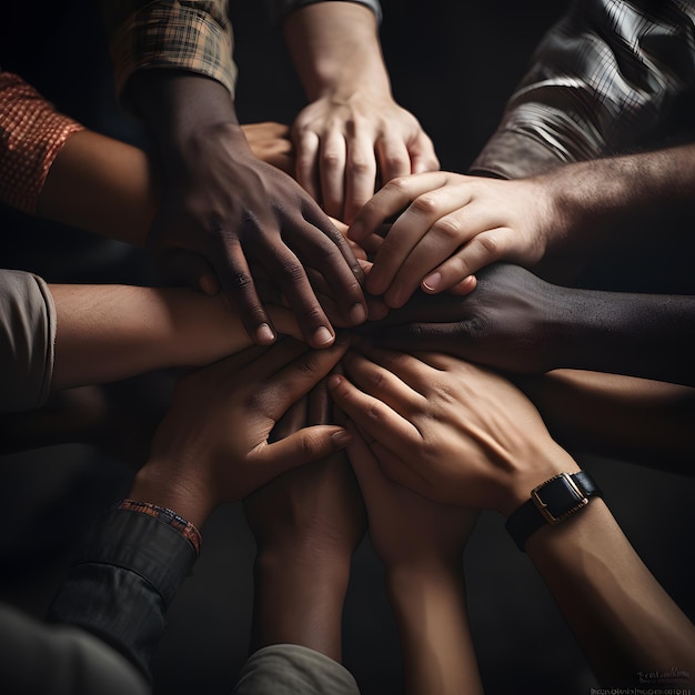 un groupe de personnes avec leurs mains ensemble dans un cercle