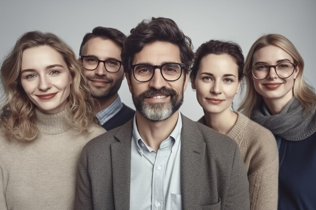 Un groupe de personnes avec des lunettes et un homme devant eux