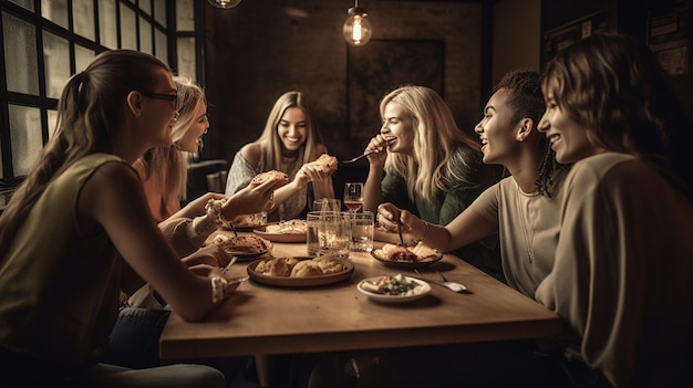 Un groupe de personnes mangeant dans un restaurant