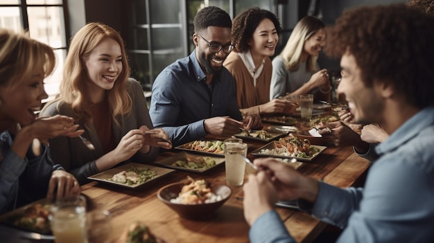 Un groupe de personnes mangeant dans un restaurant