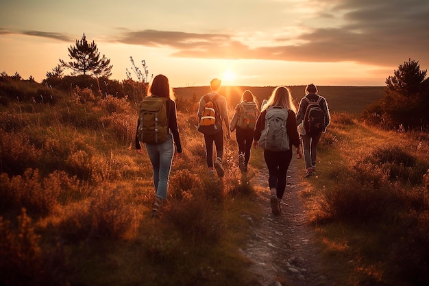 Photo un groupe de personnes marchant sur un chemin à la campagne