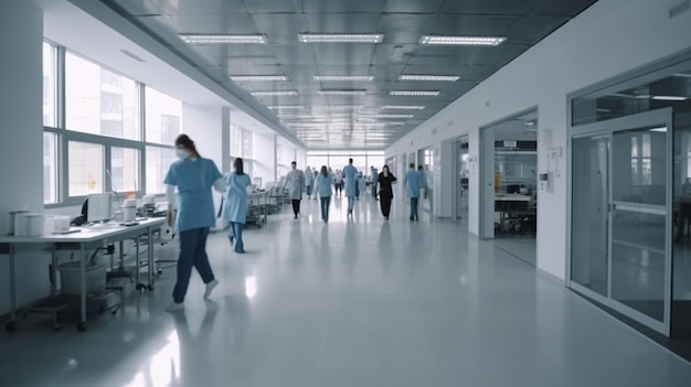 Un groupe de personnes marchant dans un couloir d'un hôpital.