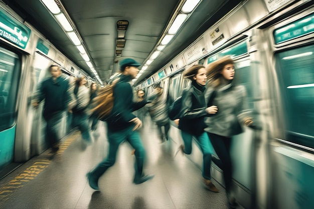 groupe de personnes marchant dans le métro