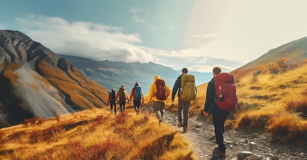 Un groupe de personnes marchant sur un sentier de montagne