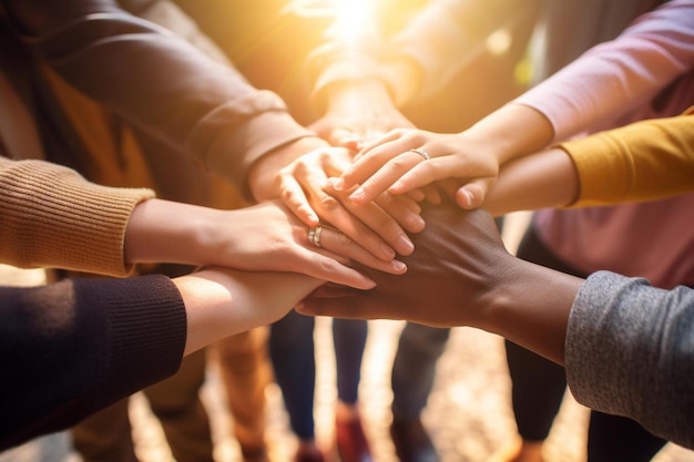 un groupe de personnes mettant leurs mains ensemble