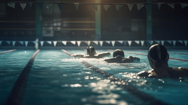 Groupe de personnes nageant dans la piscine Generative Ai