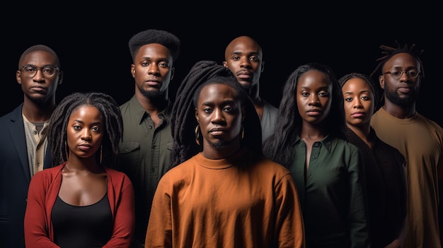 Photo groupe de personnes noires isolées pour le mois de l'histoire des noirs et le 16 juin générative ai