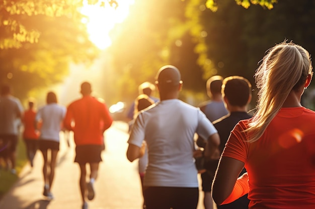 Groupe de personnes participant à une course de marathon